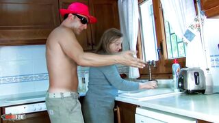 Fucking a nasty fat mature in the ass, in the kitchen