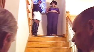 Three Black BBW Pleasing Two White Cocks