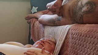 I jerk off my dick and cum in my mother-in-law's mouth