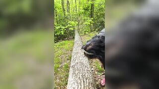 Sucking on a Straw in the Woods Squirting on Tree on Her Knees