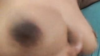 Busty French ebony slut rides dick until a facial