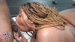 Watch Leesha Bunch take Dante Diggz' huge cock in her wet pussy and deep throat it like a pro!