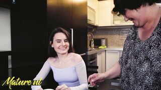 Watch skinny teen Darcy Dark devour BBW Edina's hairy pussy & ass