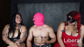 Curvy BBW friends invite their gym trainer for a wild threesome with cum in mouth