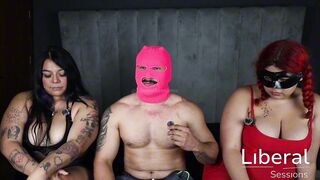 Curvy BBW friends invite their gym trainer for a wild threesome with cum in mouth