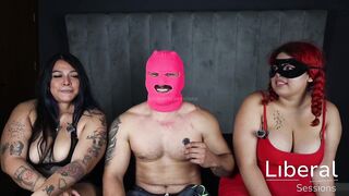 Curvy BBW friends invite their gym trainer for a wild threesome with cum in mouth