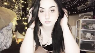 Watch me tease my gothic petite body in panties and lingerie while spreading and rubbing my tight pussy