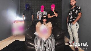 Latina beauty with big tits & juicy pussy has multiple squirts in a wild gangbang
