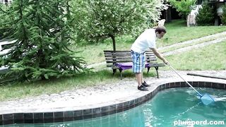 Watch this curvy BBW dominate & fuck pool boy in HD outdoor video