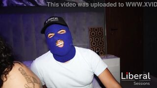 Curvy BBW gets double-stuffed by two strangers in hot lingerie action