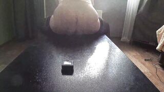 Check out this mature hottie with huge natural tits getting off behind the scenes