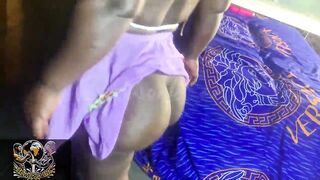 Watch this petite ebony BBW with natural tits squirt while masturbating with a dildo in public!