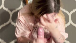 Curvy Latina goddess teases and blows off her slave for a hot cum shower - 6 image