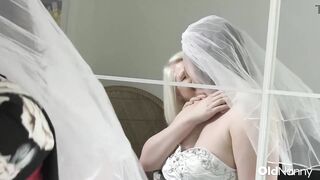 Curvy BBW Bride gets her shaved pussy licked by mature lesbians in hot threesome action