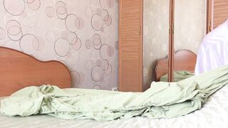 Check out this curvy PAWG wife peeping on her husband in white panties!