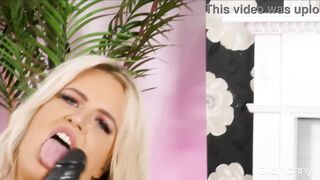 Curvy blonde Mature strips and toys her pussy on the couch