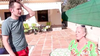 Naughty blonde granny gets a hard fuck by a horny stud by the pool - 3 image