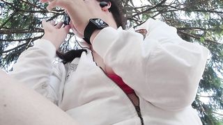 Smoking in a Public Garden Tits outside and Feet in Flip Flops - 6 image