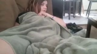 Siblings masturbate on the couch while dad is in the room - 1 image