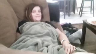 Siblings masturbate on the couch while dad is in the room