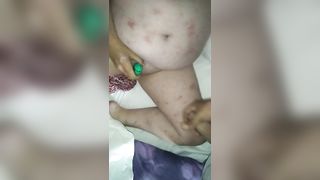 She cums as I shoot a load on her thigh