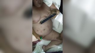 She cums as I shoot a load on her thigh