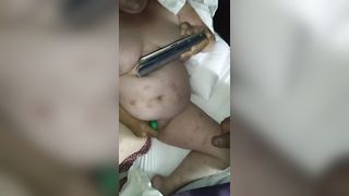 She cums as I shoot a load on her thigh