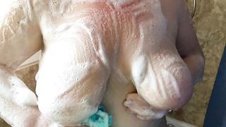 Washing bouncing DD mommy tits in the shower in slow motion - 13 image