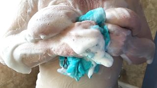 Washing bouncing DD mommy tits in the shower in slow motion - 14 image