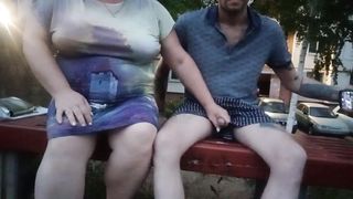 jerking off my cock in the yard on a bench - 2 image