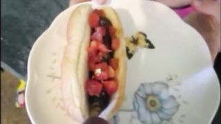 Sexy Cum Slut Eating Hotdog Cover In Thick Cum - 10 image