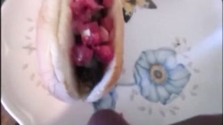 Sexy Cum Slut Eating Hotdog Cover In Thick Cum - 11 image