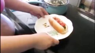 Sexy Cum Slut Eating Hotdog Cover In Thick Cum - 4 image
