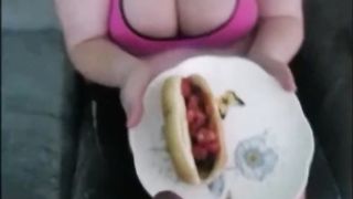 Sexy Cum Slut Eating Hotdog Cover In Thick Cum - 5 image